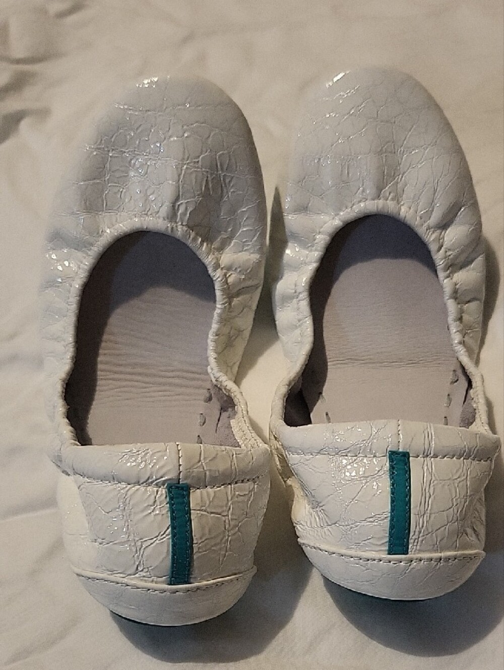 Tieks White Ballet Flats with Teal Stripe - Picture 2 of 6